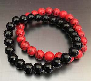 Bracelets Beads: Bracelets combo deal black onyx/red howlite