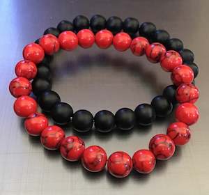 Bracelets Beads: Bracelet combo deal, matt obsidian/red howlite