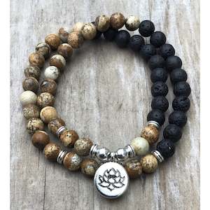 Necklaces: Petrified wood and lava stone 8mm necklace/bracelet