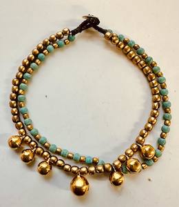 Anklet turquoise beads with jingle bells