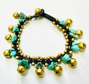 Bracelet turquoise stone beads and bells