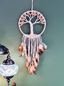 Dreamcatcher: Tree of life, brown feathers 22cm