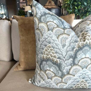 Cushions: Gaston Daniela Fabric Ganges Tabaco Gris Cushion with Feather Inner 55x55cm
