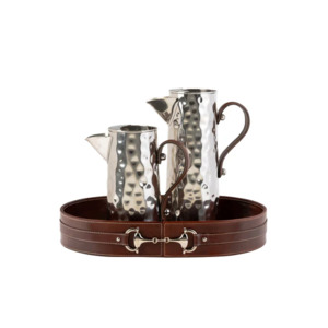 Oval Leather Tray with Silver Horse Bit - Large