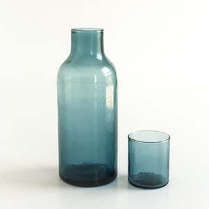 Decanters Jugs: Blue Glass Carafe & Cup
