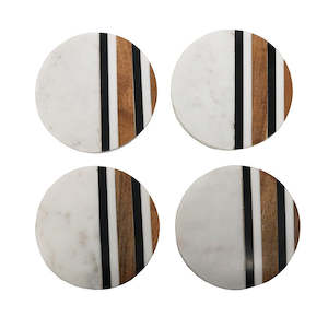 Utensils Bar: Marble & Wood Inlay Coasters (set 4)