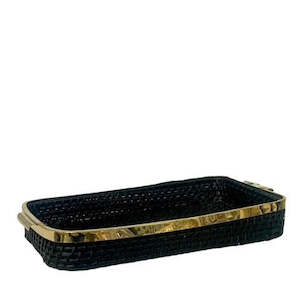 Trays: St Barts Black Rattan & Gold Tray - Large