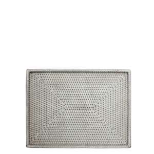 Medium Rattan Rectangle Tray - White