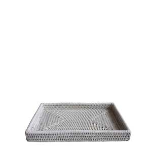 Trays: Mini Rattan Rectangle Tray - White