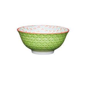 Tableware: Geometric Lime with Red Rim Bowl