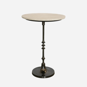 Furniture: Marble & Forged Iron Pedastal Base Occassional Table