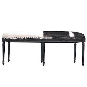 Dining Chairs: Goat Skin Bench with Vintage Base