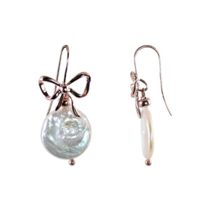 Jewellery: #0806 Bow Coin Pearl Earrings