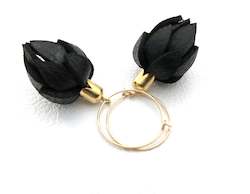 Leather Collection: Wild Flower Buds- Black on Gold Hoops