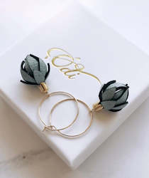 Leather Collection: Wild Flowers  -Robins egg blue on 14k Hoops
