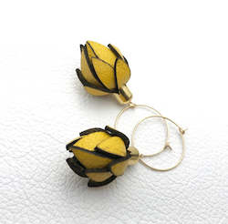 Leather Collection: Wild Flower Buds -Yellow in your choice of Gold Filled Hoops or Ear Wires