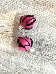 Leather Collection: Wild Flower Buds -Hot pink on Ear Wires