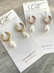 Earrings: Swarovski -Pearl Drops on Hoops- Your choice of colour