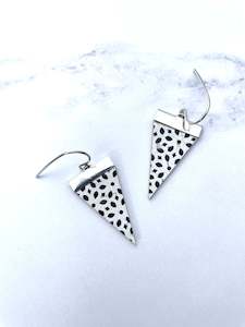 Vegan Leather Earrings: Leather Triangle Mosaic Earrings-Black and White