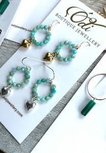 Gemstone Collection: Amazonite Heart Hoops small bead version