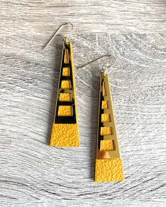 Befallen Leather Collection: Tower Earrings -Mustard yellow- open work Version