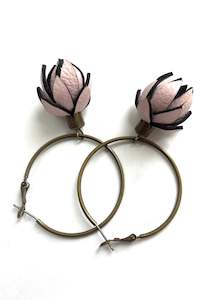 Baby Pink Wild Flowers on Bronze Hoops