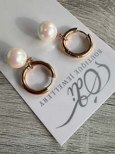 Metals And Pearls: Primero White Pearl Rounds on Stainless Steel Rose Gold Hoops