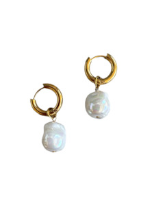 Baroque Pearl Huggie Hoops Gold