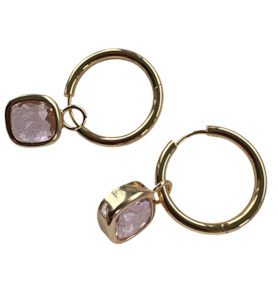 Metals And Pearls: Glass Cushion Hoops Baby Pink