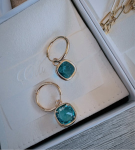 Glass Cushion Hoops Teal -Gold