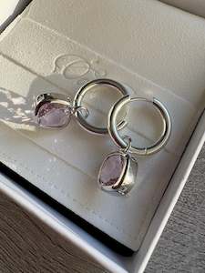 Metals And Pearls: Glass Cushion Hoops Silver/Pink