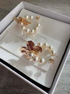 Pearls: Luxe Texture Flower Pearl Hoops-Gold