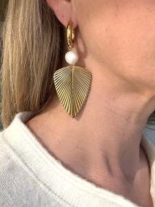 Tropical Pearl Palm Earrings Gold or Silver
