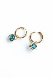 The Odi Edit: Glass Cushion Hoops Aqua -Gold Hoops or Huggies
