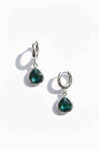 Emerald Drop Jewel on Huggies Silver