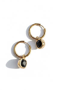 Glass Cushion Hoops Black as Night -Gold