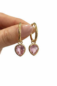Front Page: Rose Pink Dewdrop Hoops Gold