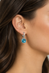 The Odi Edit: Glass Cushion Hoops or Huggies Silver/Aqua