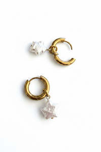 The Odi Edit: Fresh Water Pearl Star Huggies Stainless Steel