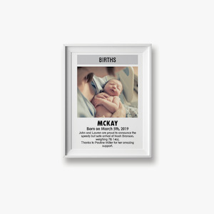 Gift Ideas: Custom ODT Classified Print - Birth Announcement