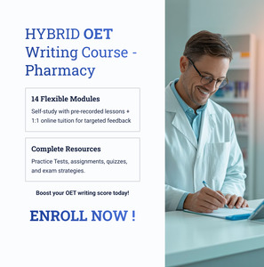 OET Writing PHARMACY - HYBRID -  Online / 1:1 Course