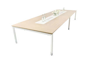 Oblique Height Adjustable Boardroom Table with Power & Data Modules - 3600mm