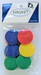 Magnetic Whiteboard Buttons - Assorted Colours - 30mm - Pack of 12