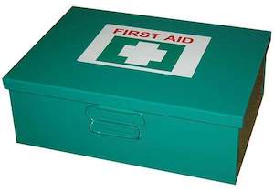 Eyewash First Aid: First Aid Kit in Metal Box for Wall Mounting - for 6-25 Persons