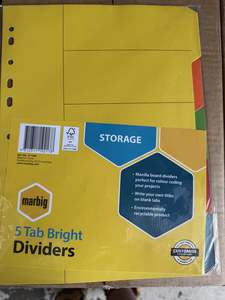 Filing Organising: Marbig A4 5 Tab Coloured Board File Divider Set - 10 Pack