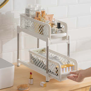 Home Living Furniture Storage: 2 Tier Bathroom Kitchen Countertop Pull Out Cabinet Organiser