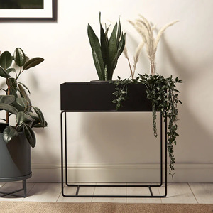 Indoor Metal Tall Rectangle Tray Plant Pot Stand Black