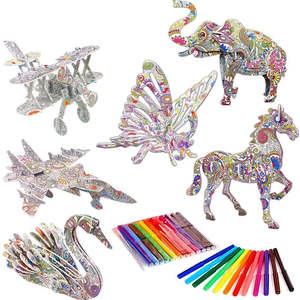 3D Coloring Puzzle Set 6 Pack/24 Pen Markers Type C