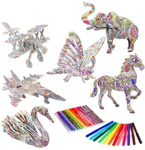 3D Coloring Puzzle Set 6 Pack with 24 Pen Markers Type D