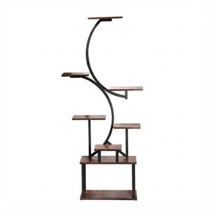 Home Living: 5 Tier Curved Flower Stand Metal Wood Tiered Plant Shelf